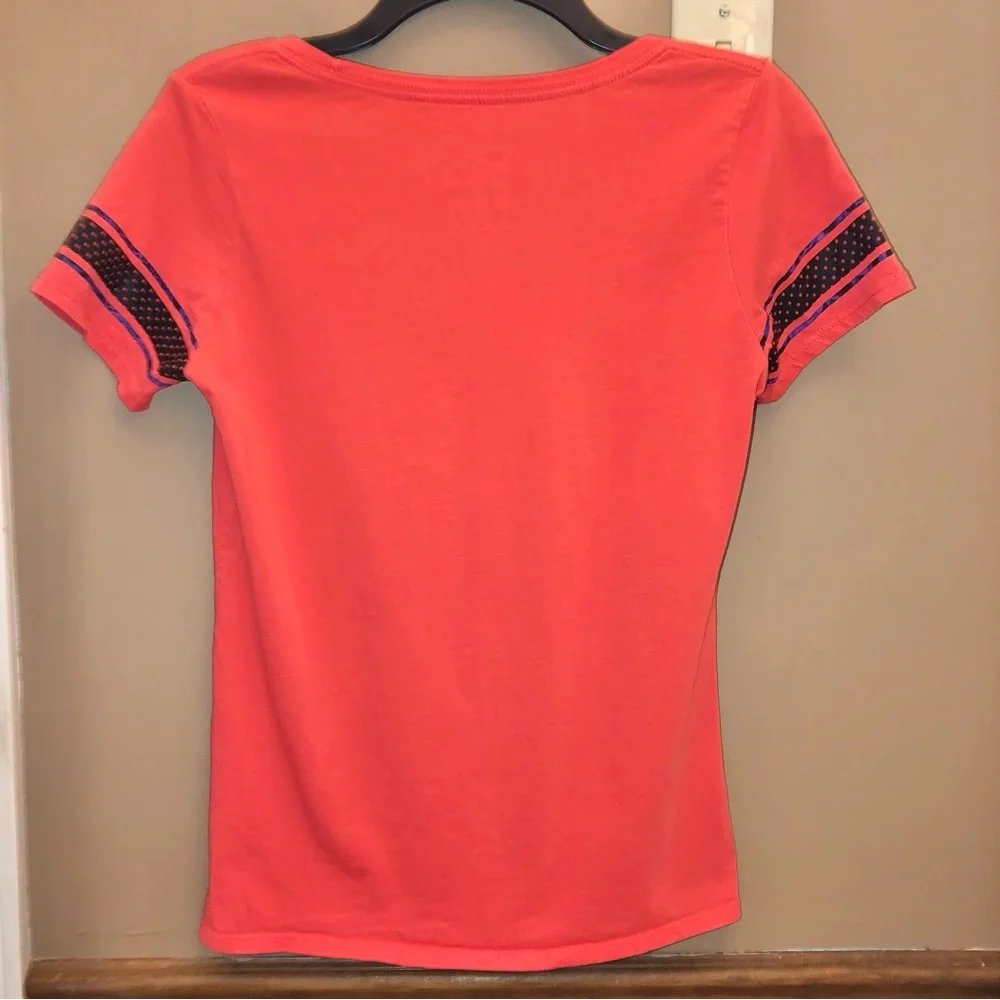 Nike Tee Athletic Cut Swoosh Logo Striped Short‎ Sleeves Orange Purple Medium - Picture 2 of 4